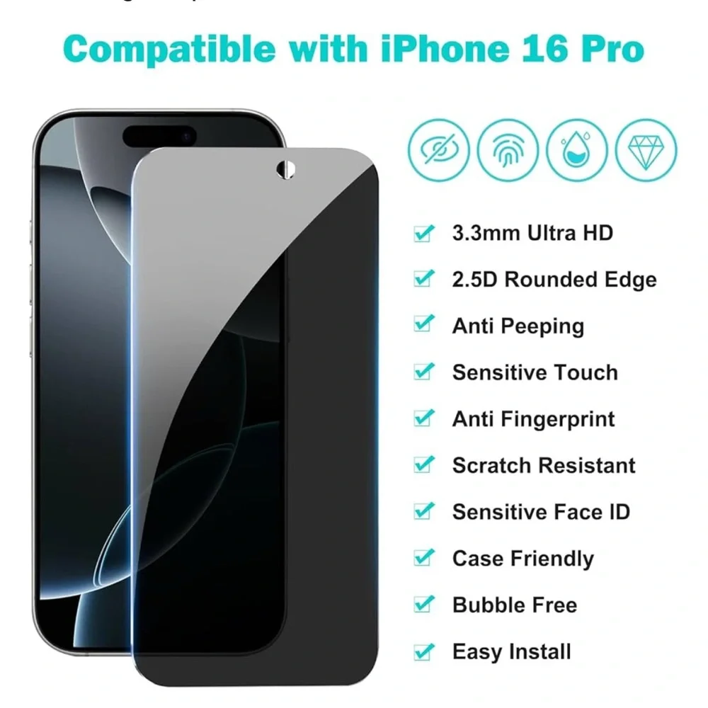 Black Tempered Glass Screen Protector (3-pack) iPhone 16 Pro
